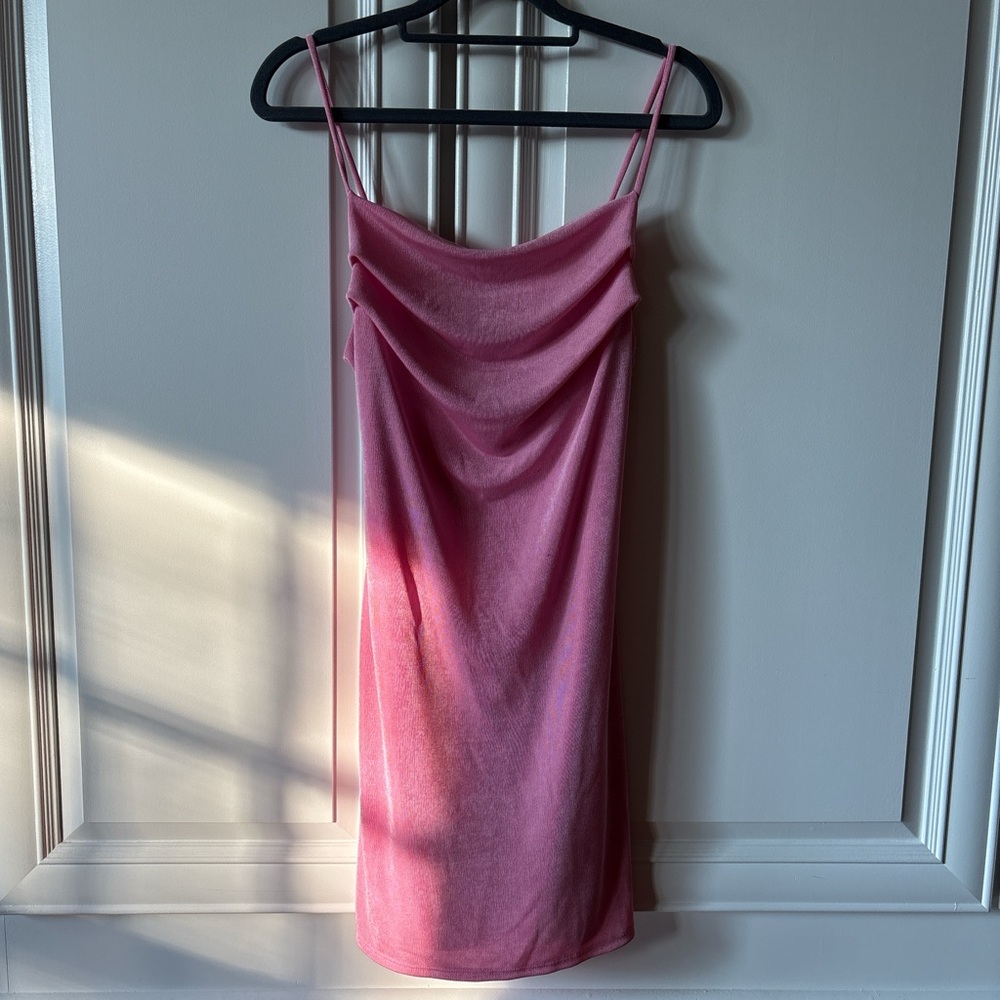 Pink Sleeveless Cowl Neckline Mini Dress